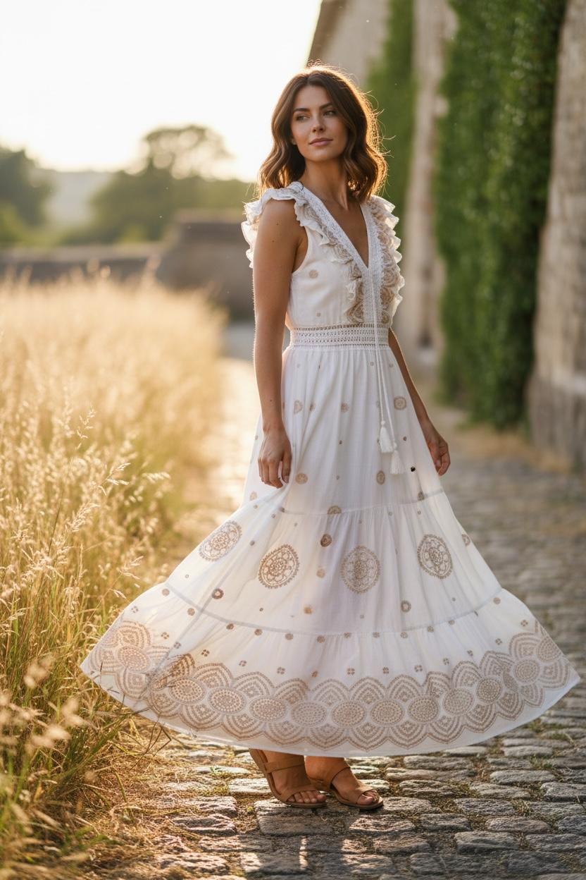 Ivory Embroidered Maxi Dress