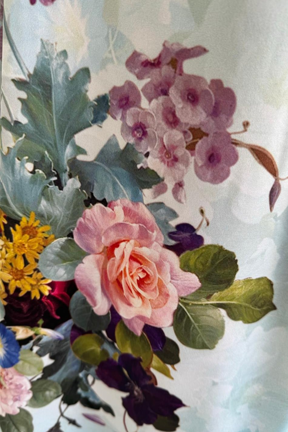 100% silk scarf | Hand painted flowers one side | Dry Clean Only | Designed for Heidi Instance British Retailer