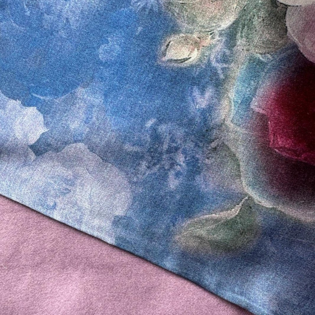 Double 100% silk scarf | Hand painted flowers one side and plain silk | Dry Clean Only | Designed for Heidi Instance British Retailer