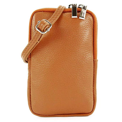 Genuine Leather Caramel phone bag, crafted in Italy