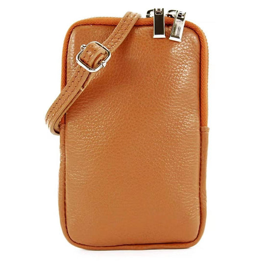 Genuine Leather Caramel phone bag, crafted in Italy