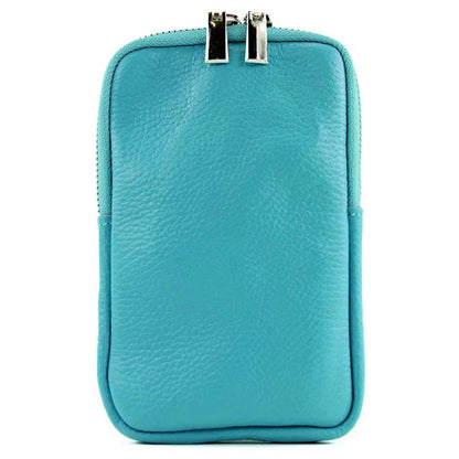 Genuine Leather Turquoise phone bag, crafted in Italy