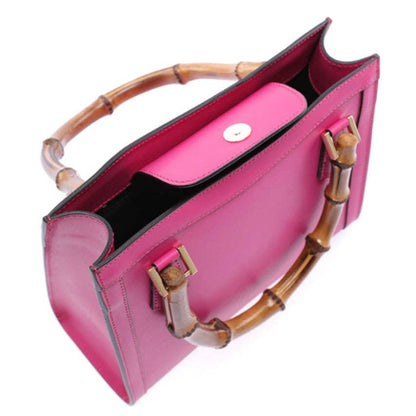 Genuine Leather Viola handbag / shoulder bag with real bamboo handle, crafted in Italy