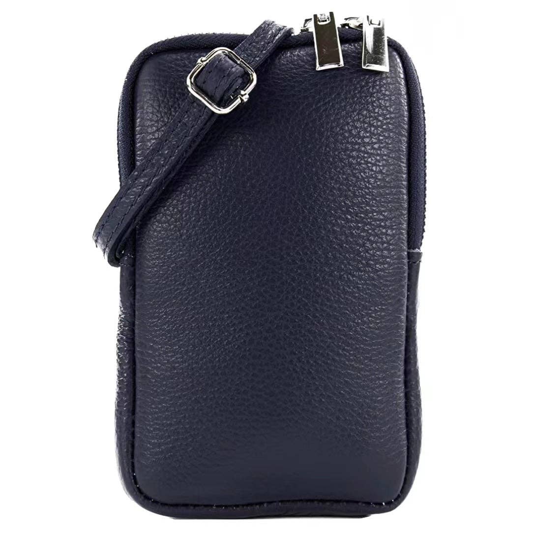 Genuine Leather Black phone bag, crafted in Italy