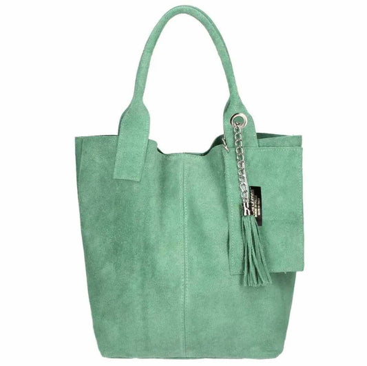 Genuine Suede Pistachio shopping bag, crafted in Italy