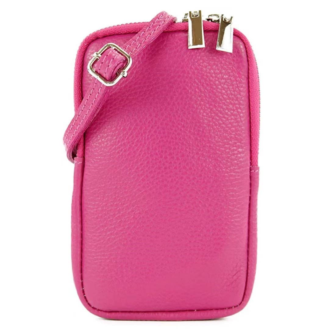 Genuine Leather Fuchsia Pink phone bag, crafted in Italy