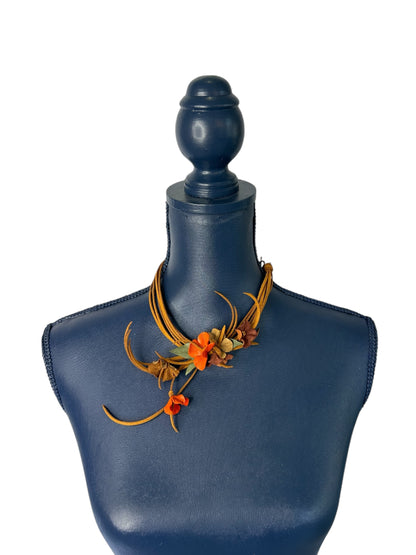 Elizabeth Flower Leather Necklace with matching autumn bracelet