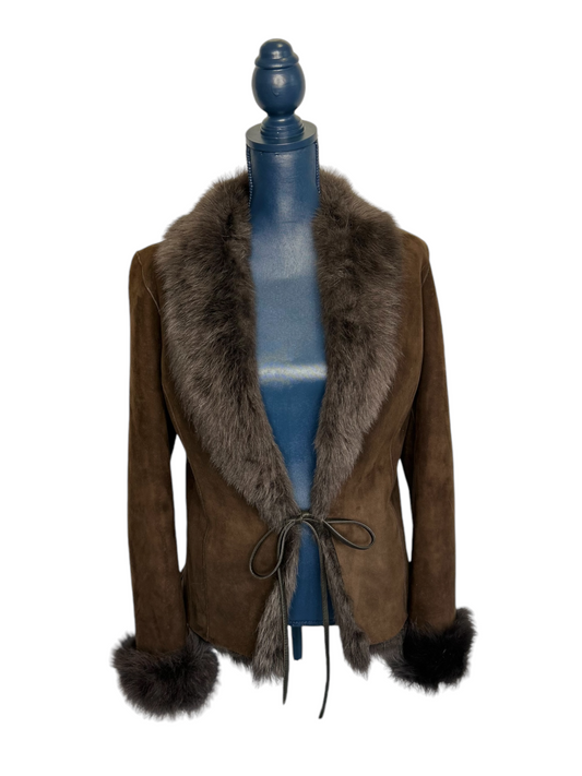 Eva Shearling Toscana Jacket with Leather Ties