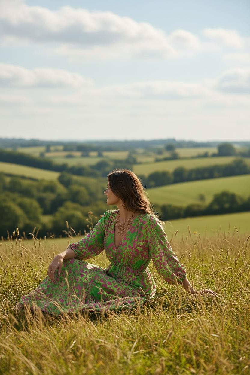 Tiered Maxi Dress - Green & Pink