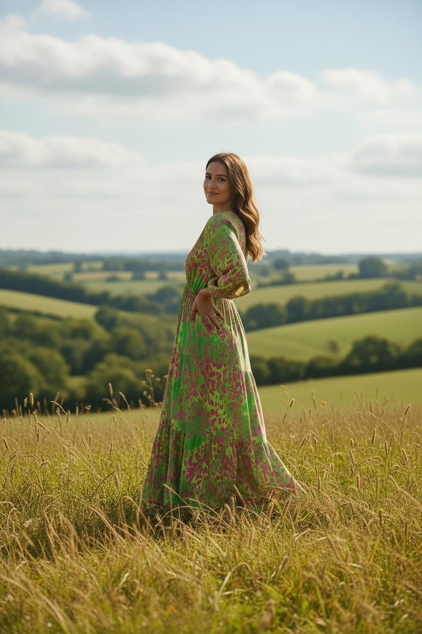 Tiered Maxi Dress - Green & Pink