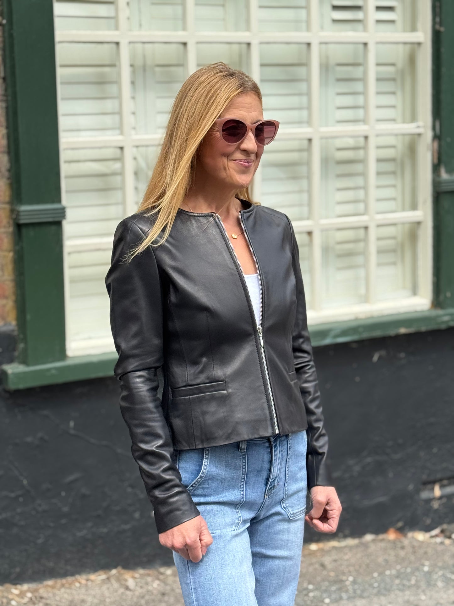 Luna Leather Round Necked Zipped Jacket