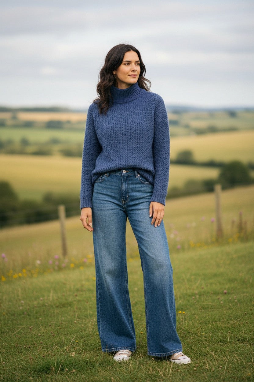 Tiffany Super Fine Lambswool Turtle Neck Jumper- Deep Blue