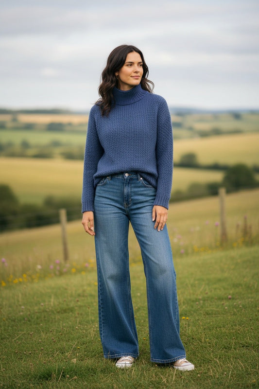 Tiffany Super Fine Lambswool Turtle Neck Jumper- Deep Blue