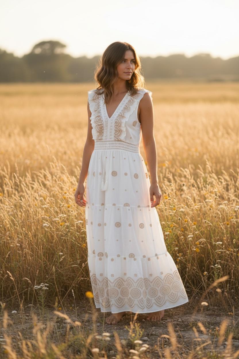 Ivory Embroidered Maxi Dress