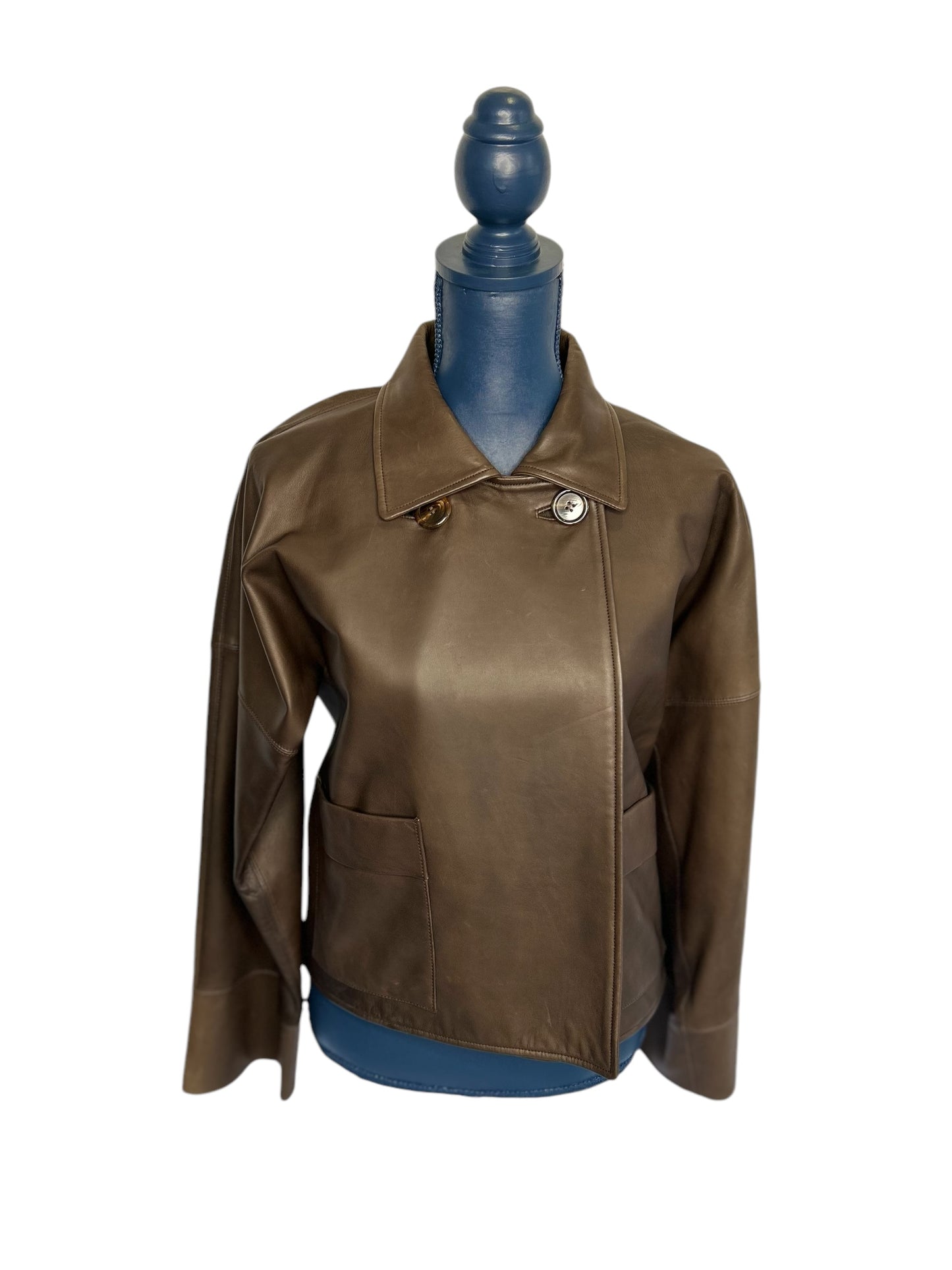 Joanna Brown Leather Boxy Jacket