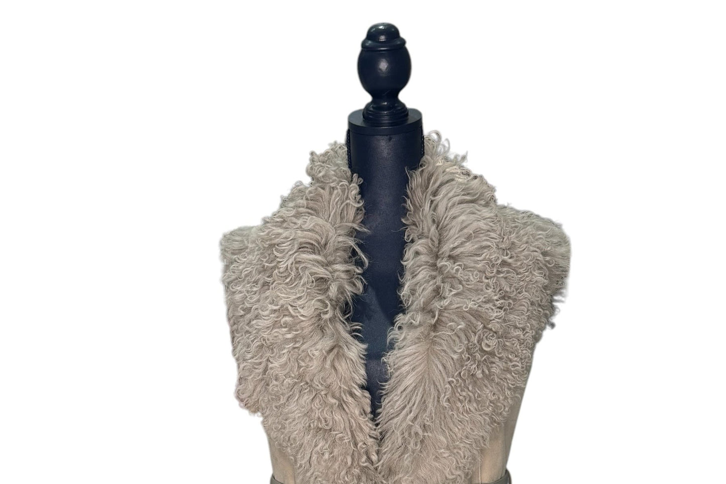 Kat Long Haired Sheepskin Gilet with leather tie.