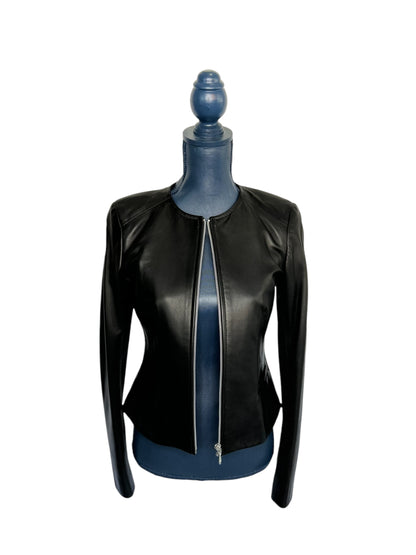 Luna Leather Round Necked Zipped Jacket