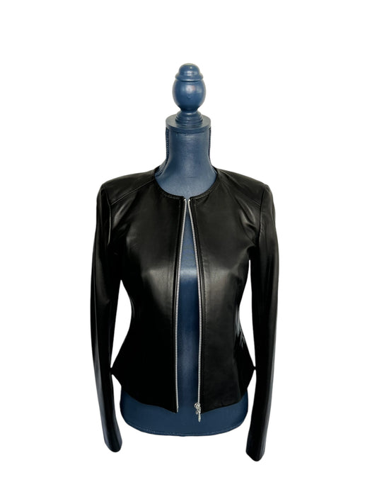 Luna Leather Round Necked Zipped Jacket