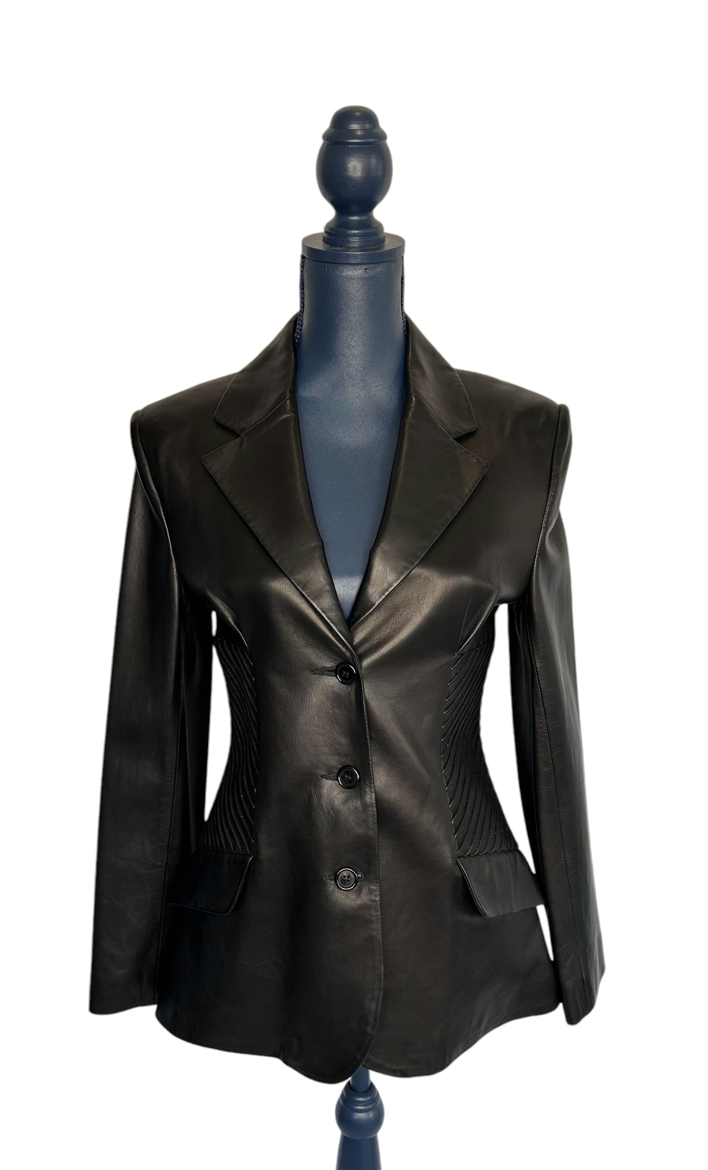 Lydia Side Pleated Black Leather Jacket