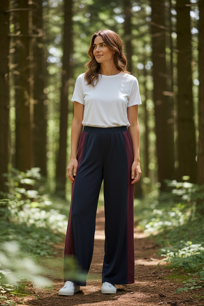 Crepe Wide Stripe Wide Leg Trousers
