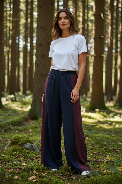 Crepe Wide Stripe Wide Leg Trousers