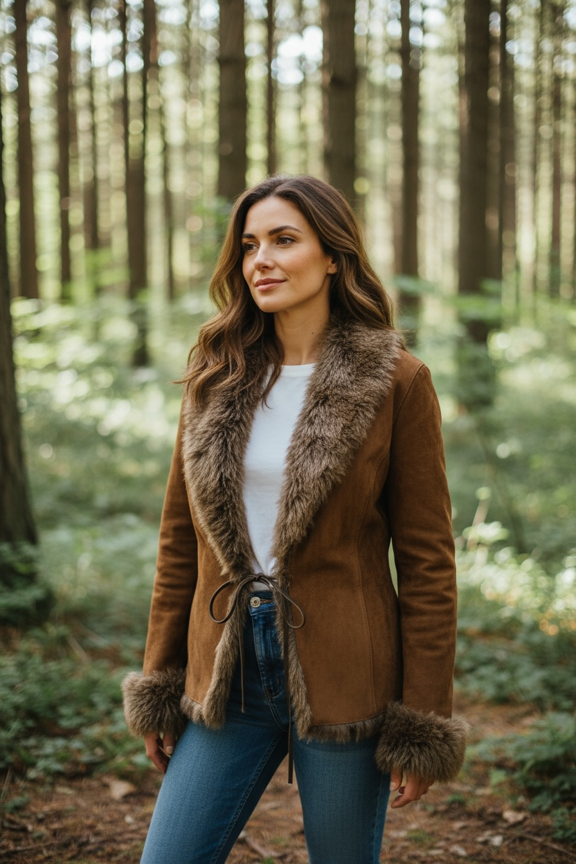 Eva Shearling Toscana Jacket with Leather Ties