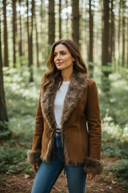 Eva Shearling Toscana Jacket with Leather Ties