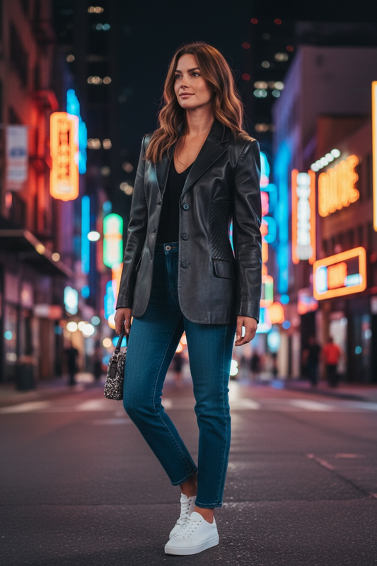 Lydia Side Pleated Black Leather Jacket