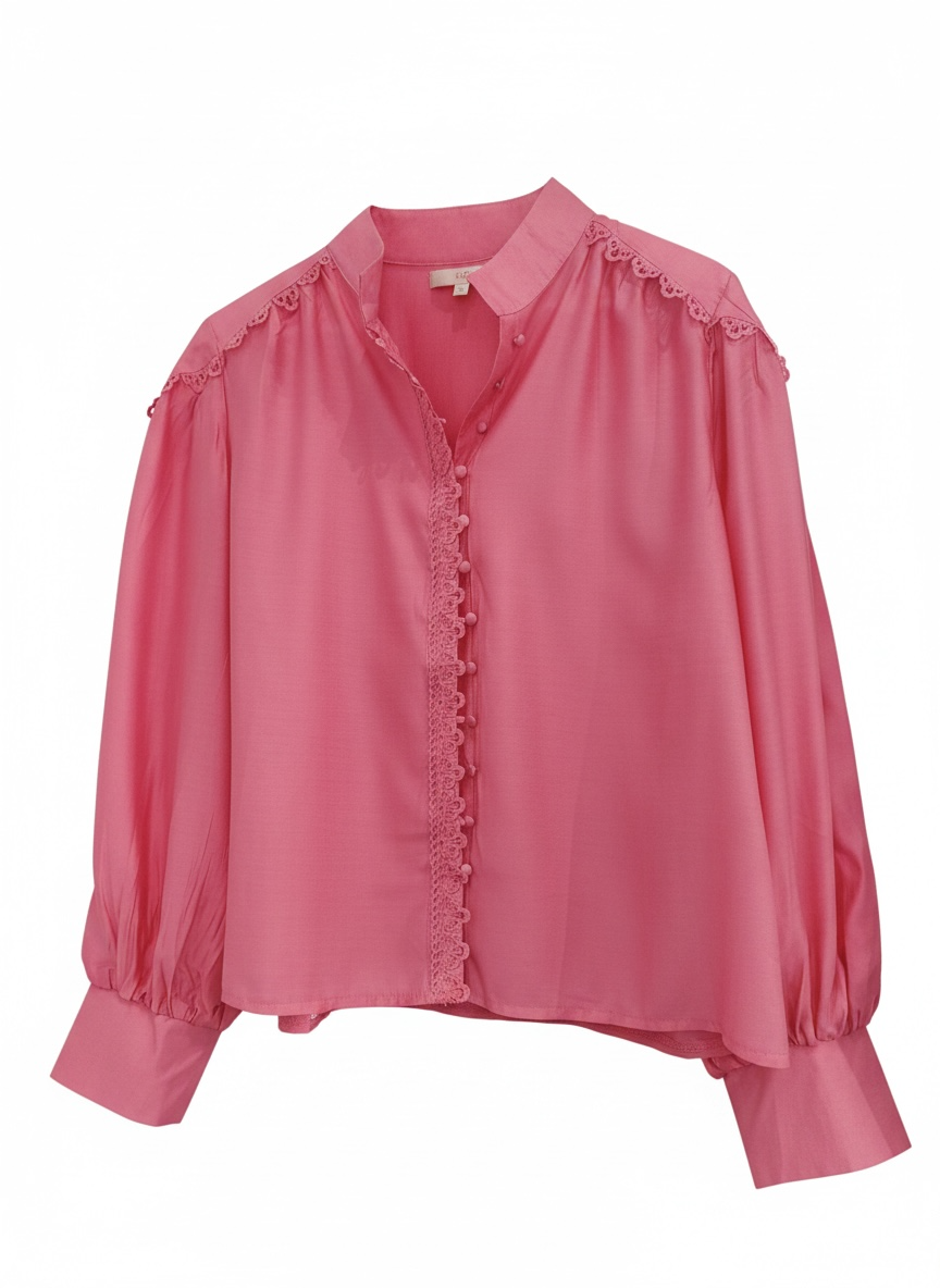 Pink Blouse with Lace Trim