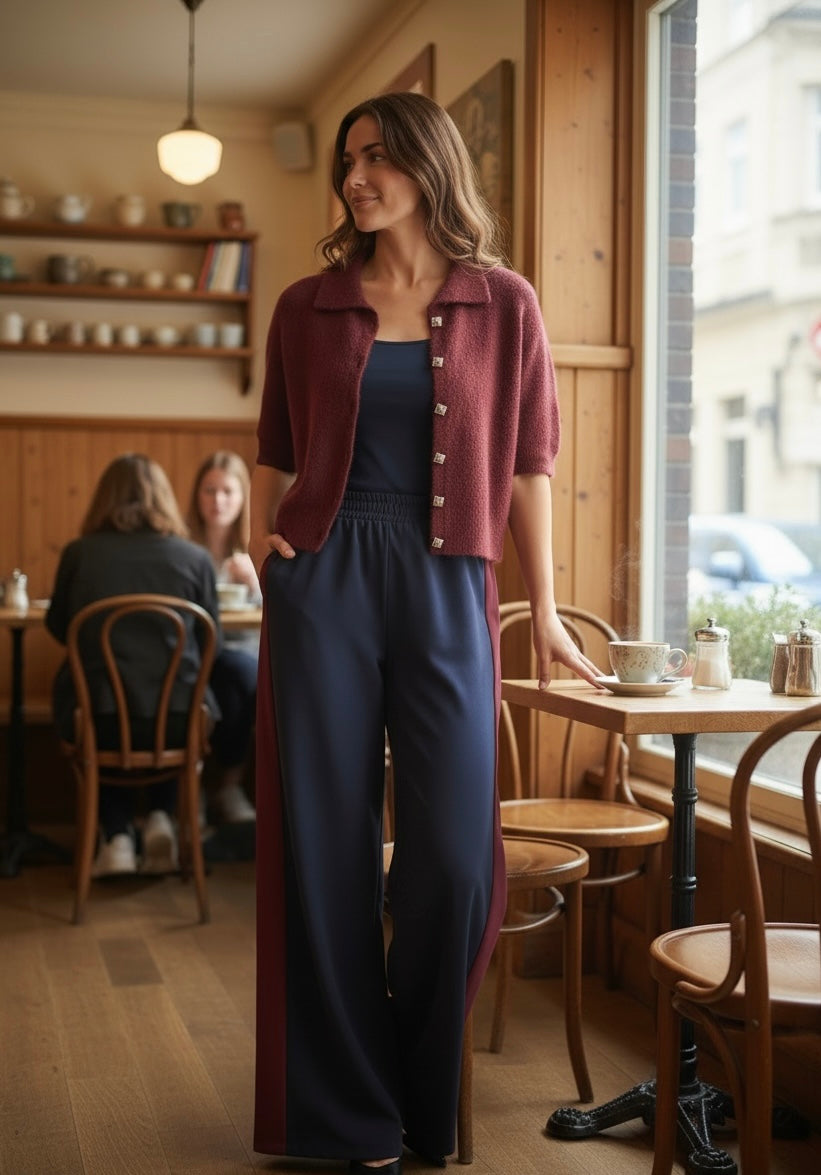 Crepe Wide Stripe Wide Leg Trousers