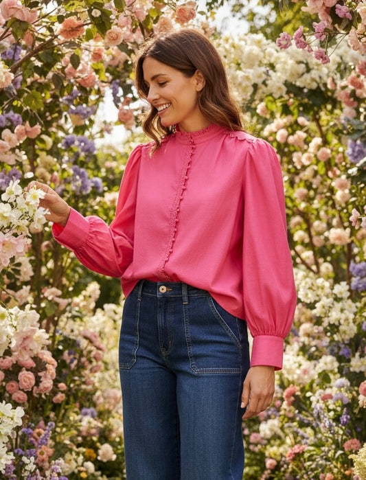 Pink Blouse with Lace Trim