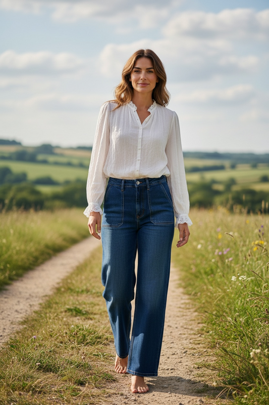 White Blouse with Lace Trim