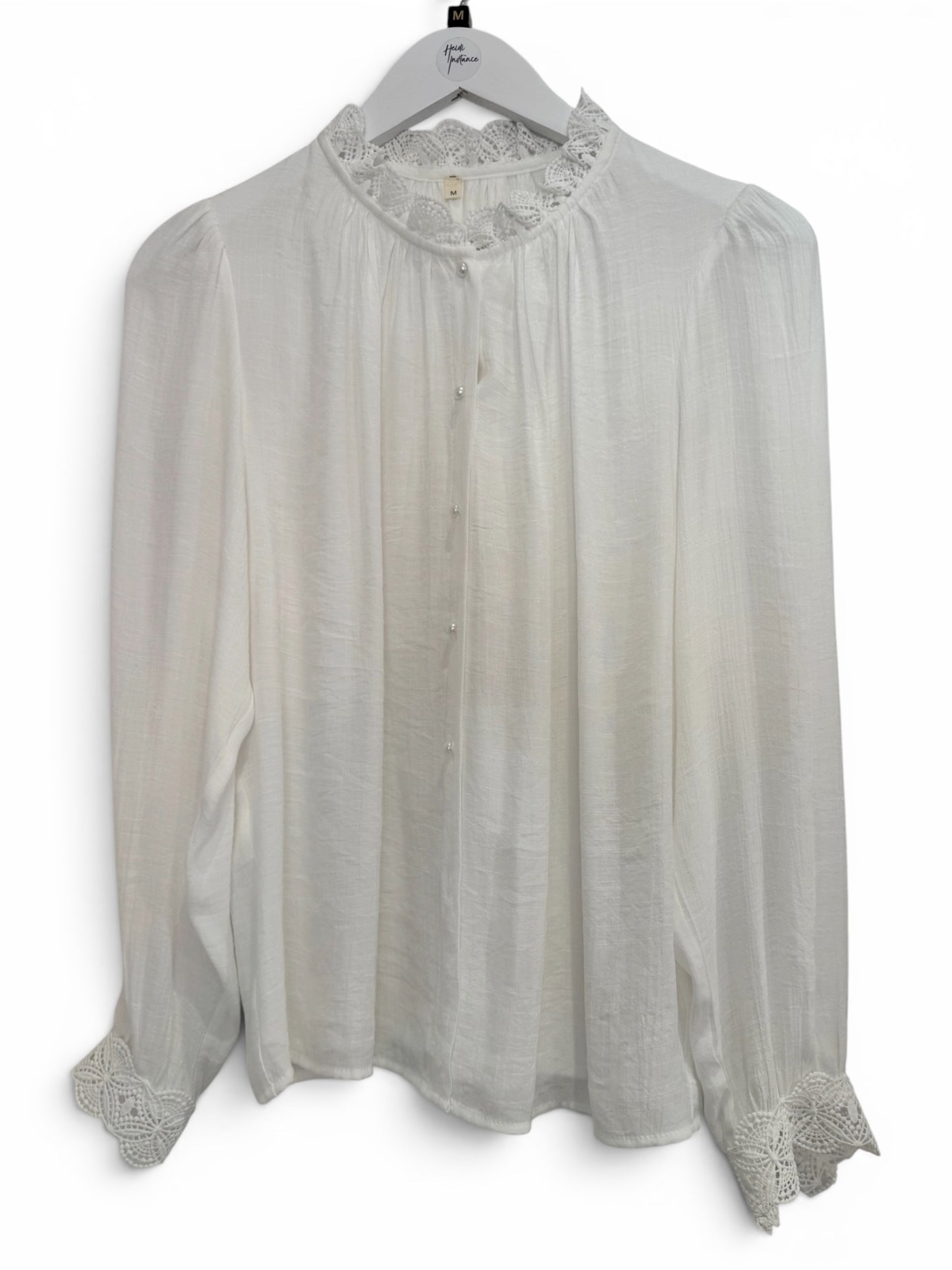 White Blouse with Lace Trim