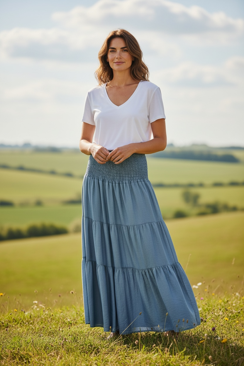 Tiered Skirt - Light Denim Look