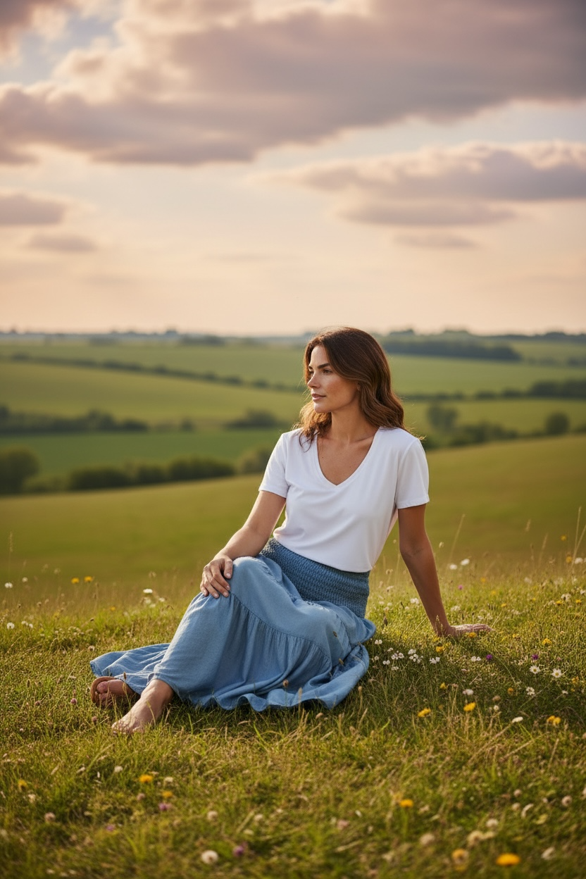 Tiered Skirt - Light Denim Look
