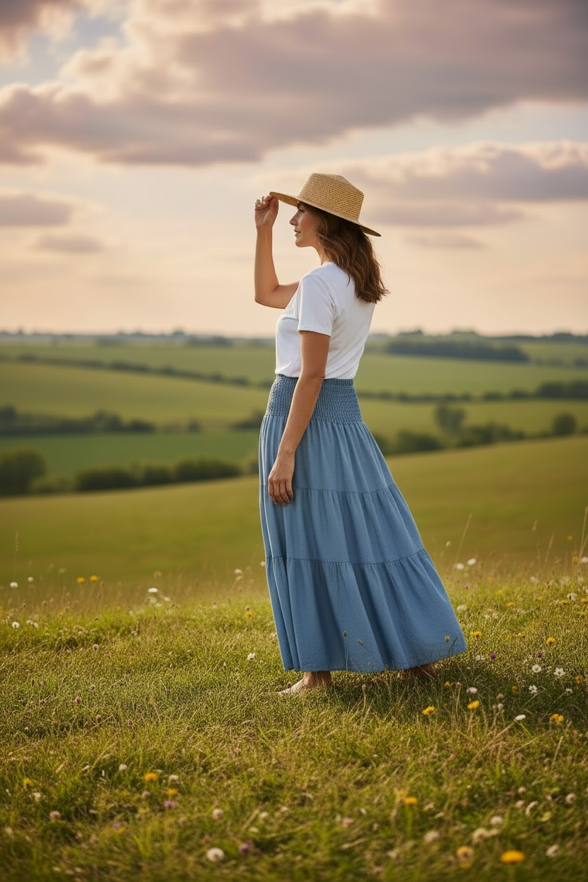 Tiered Skirt - Light Denim Look