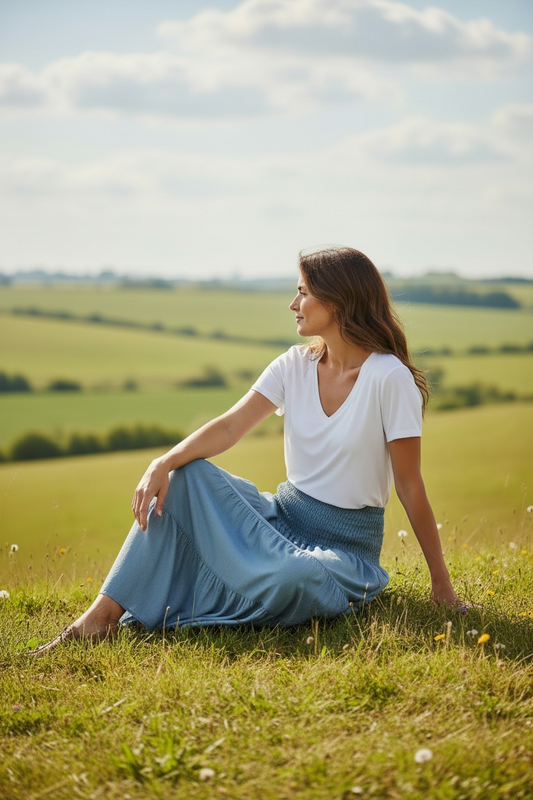 Tiered Skirt - Light Denim Look