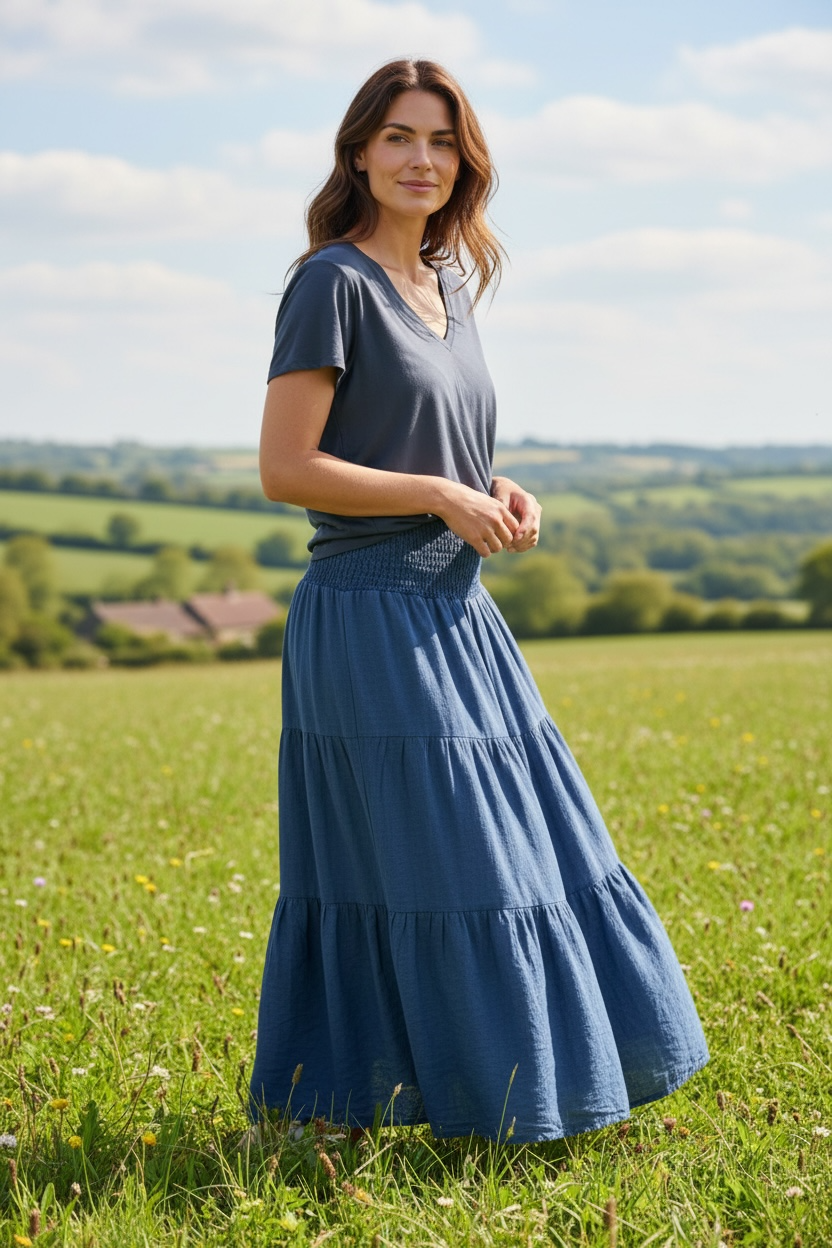 Tiered Skirt - Mid Denim Look