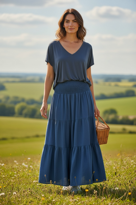 Tiered Skirt - Mid Denim Look