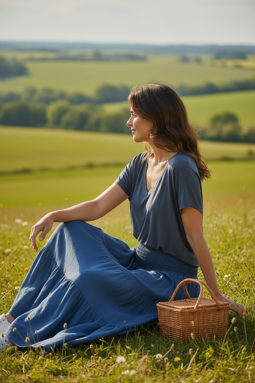 Tiered Skirt - Mid Denim Look