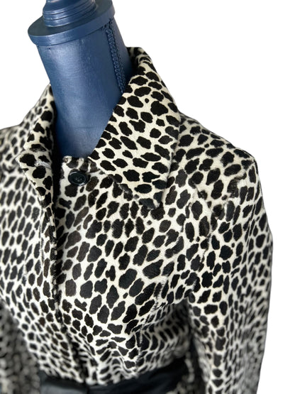 Victoria Long Coat with Leather Tie, Printed Cow Hide