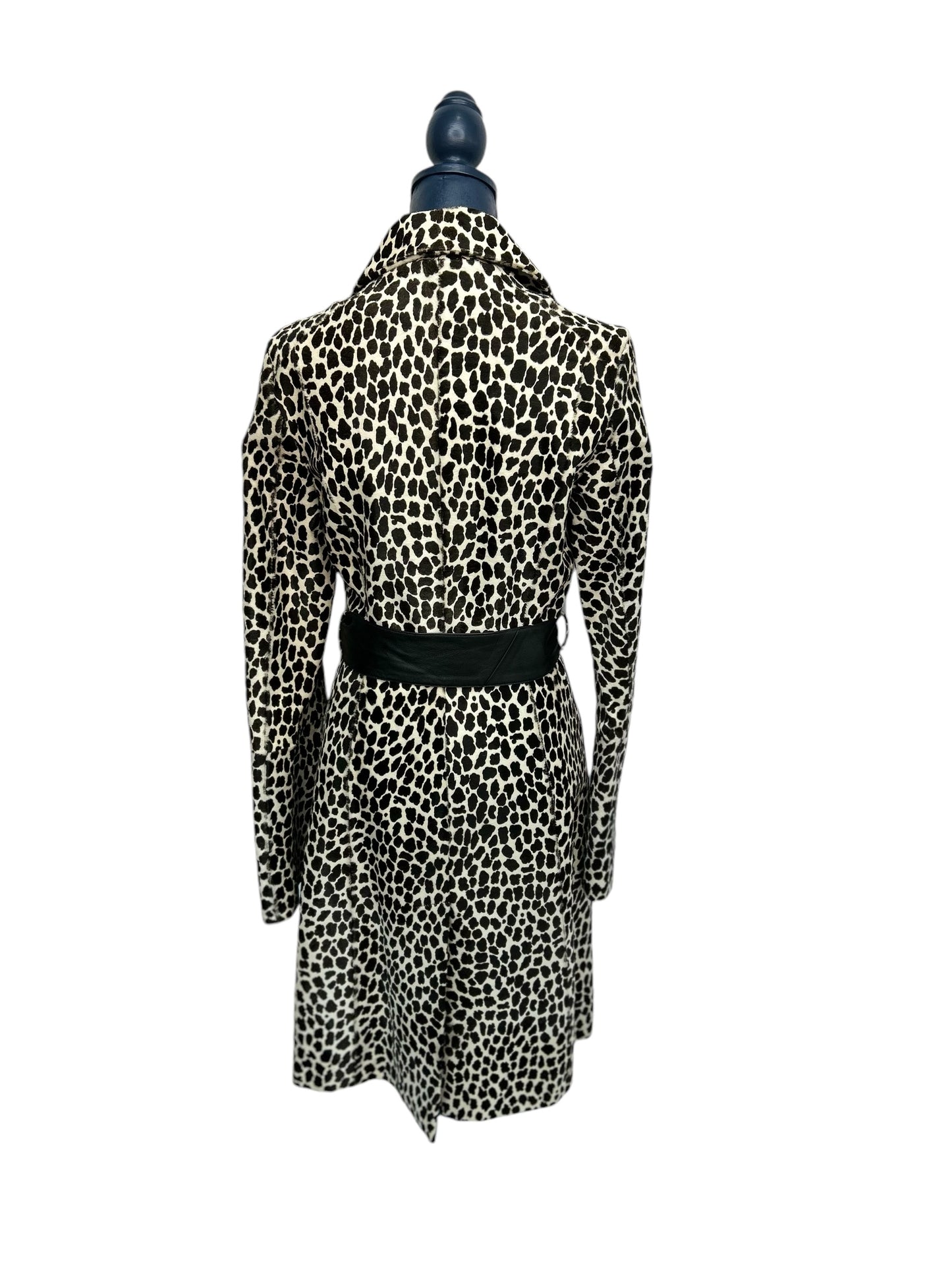 Victoria Long Coat with Leather Tie, Printed Cow Hide