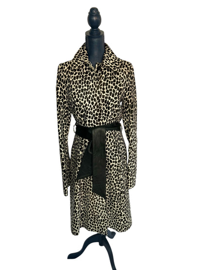 Victoria Long Coat with Leather Tie, Printed Cow Hide