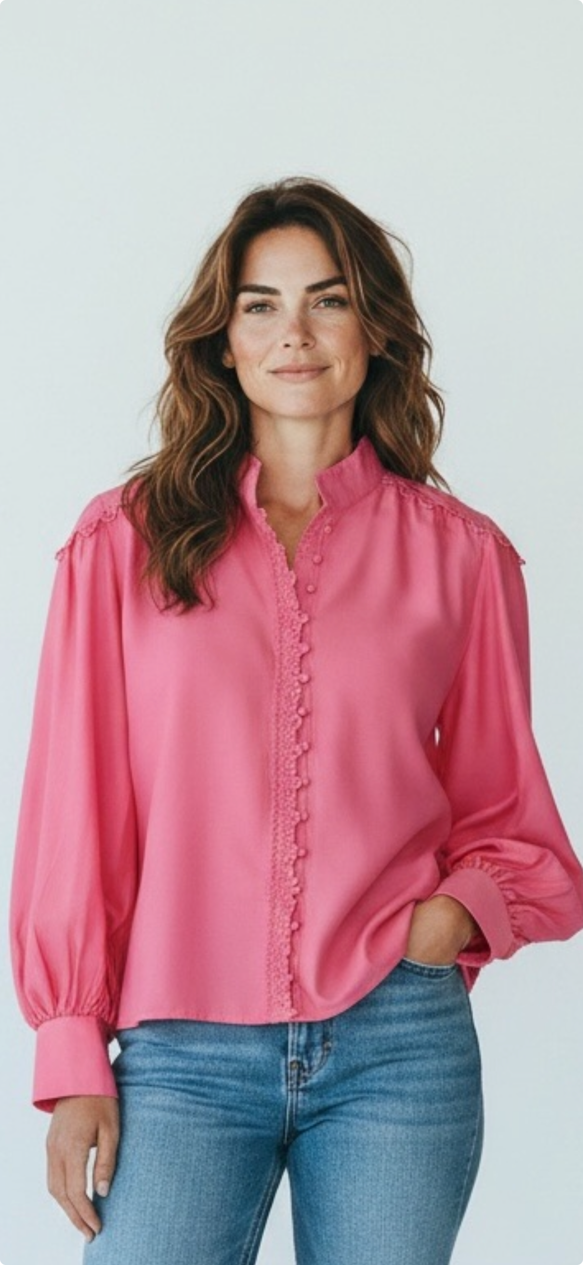 Pink Blouse with Lace Trim