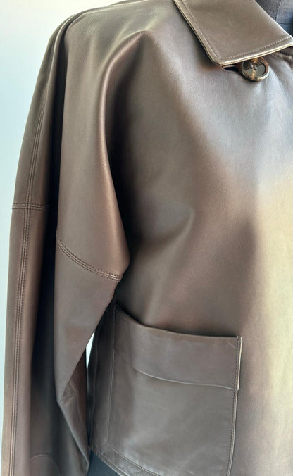 Joanna Brown Leather Boxy Jacket