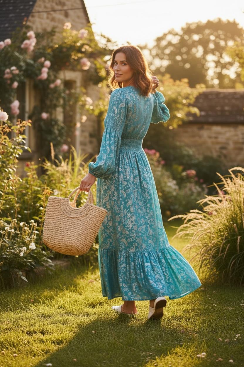 Turquoise Shimmer Paisley Maxi Dress