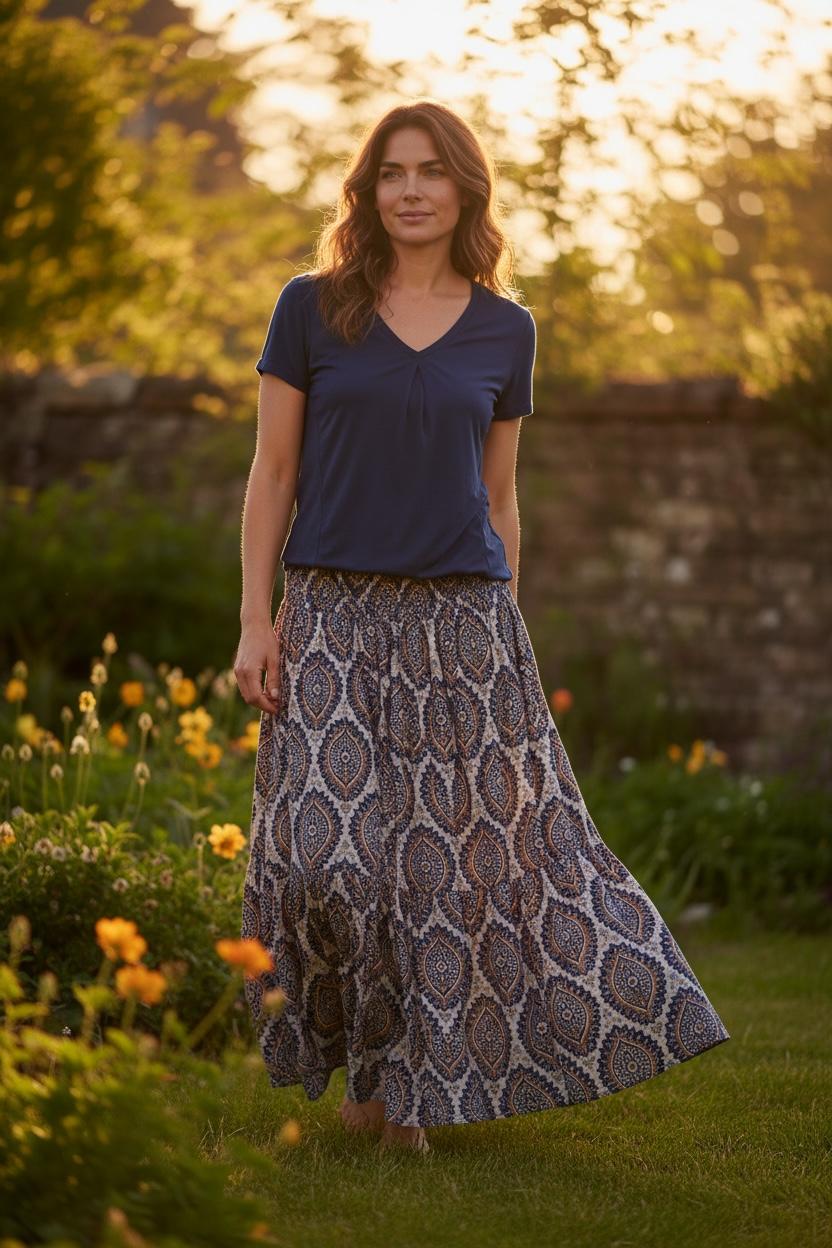 Paisley Print Shirred Waist Tiered Skirt