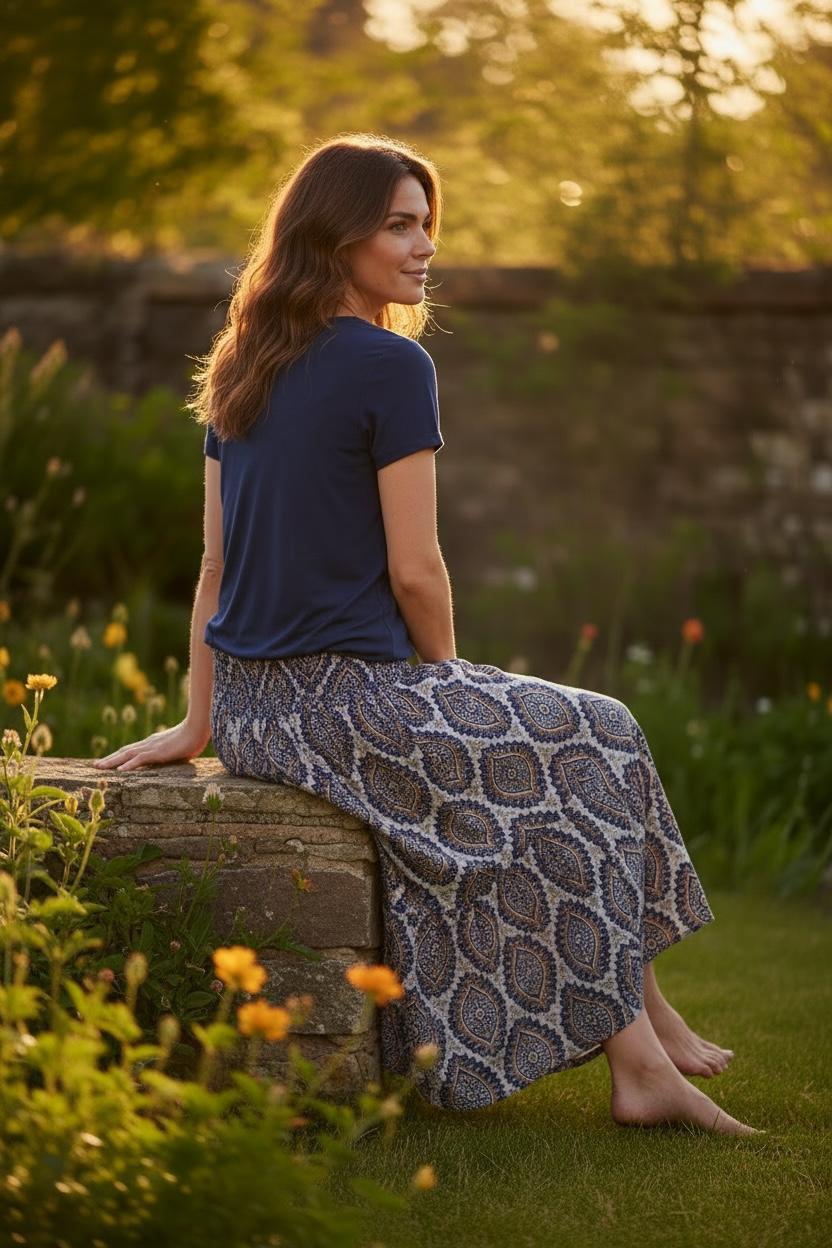 Paisley Print Shirred Waist Tiered Skirt