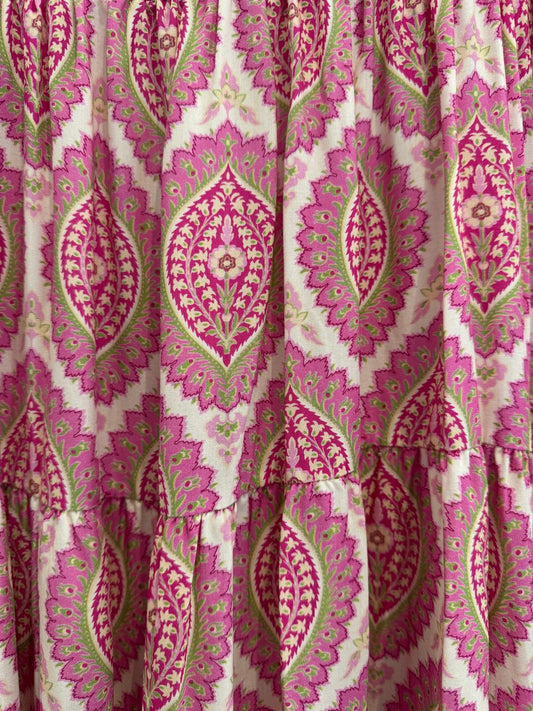 Paisley Print Shirred Waist Tiered Skirt
