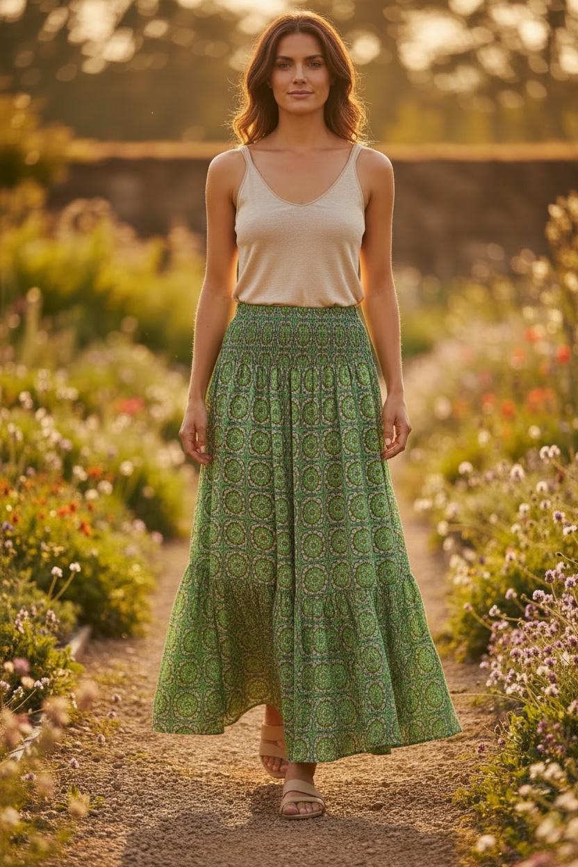 Geometric Print Tiered Maxi Skirts
